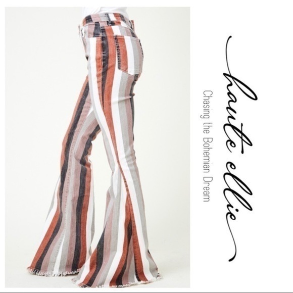 BOHO BABE BOLD-Striped Denim Flare Jeans - Picture 2 of 10